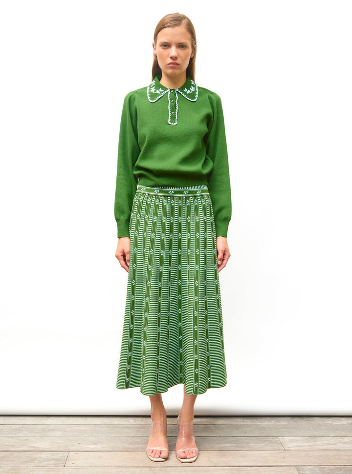 Sofia ™-Green Floral Jacquard Skirt