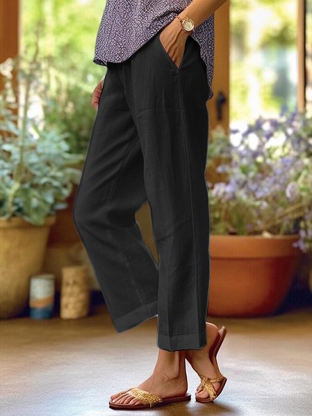 Dalia – Linen Trousers with Turned-Up Hem