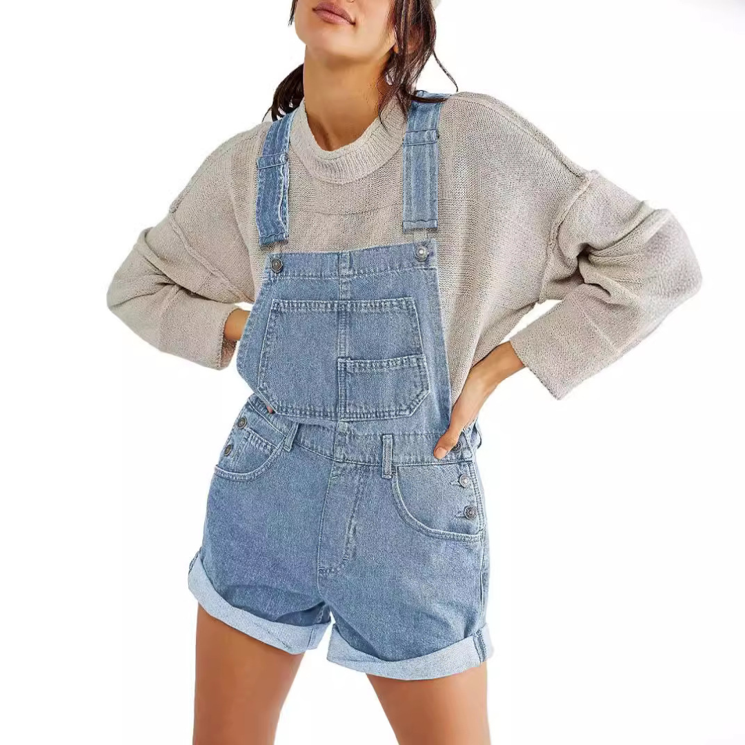 REMI™ - Vintage Adjustable Denim Overall Shorts