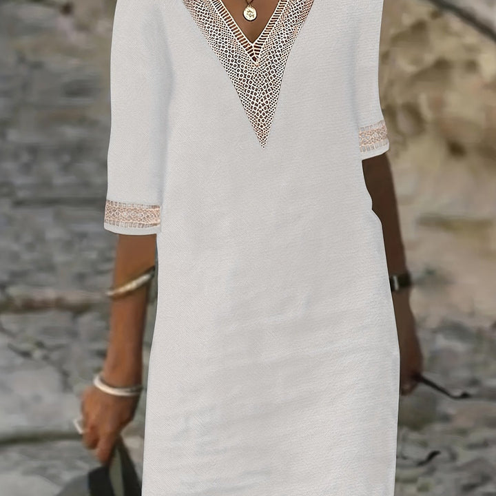 Wendy-V-Neck Lace Half-Sleeve Dress