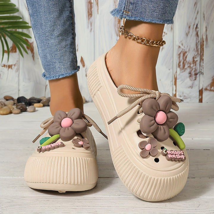 Penelope-Comfortable Floral Decor Platform Clogs