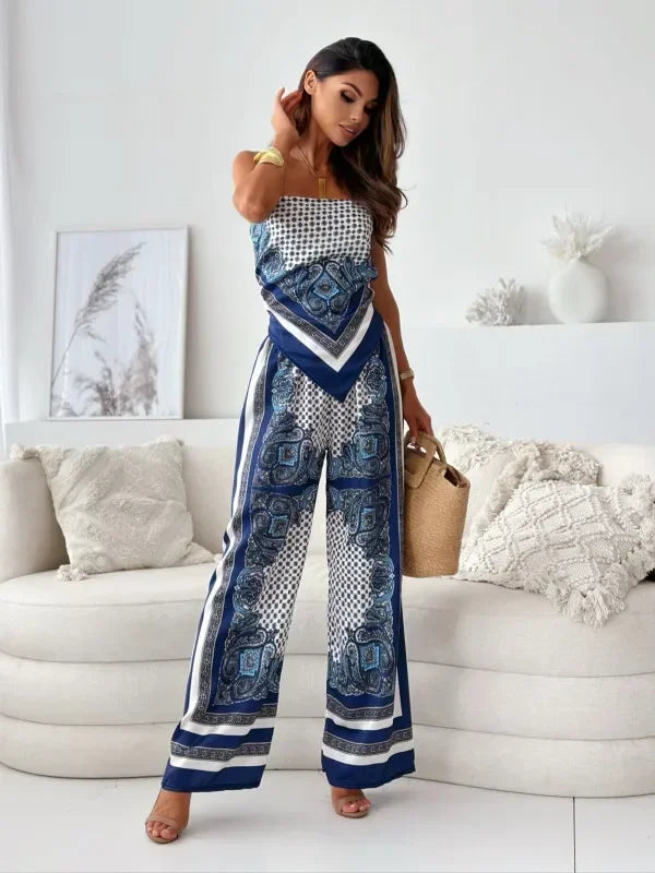 Lara - Stylish Printed Lace-Up Vest & Pants Set