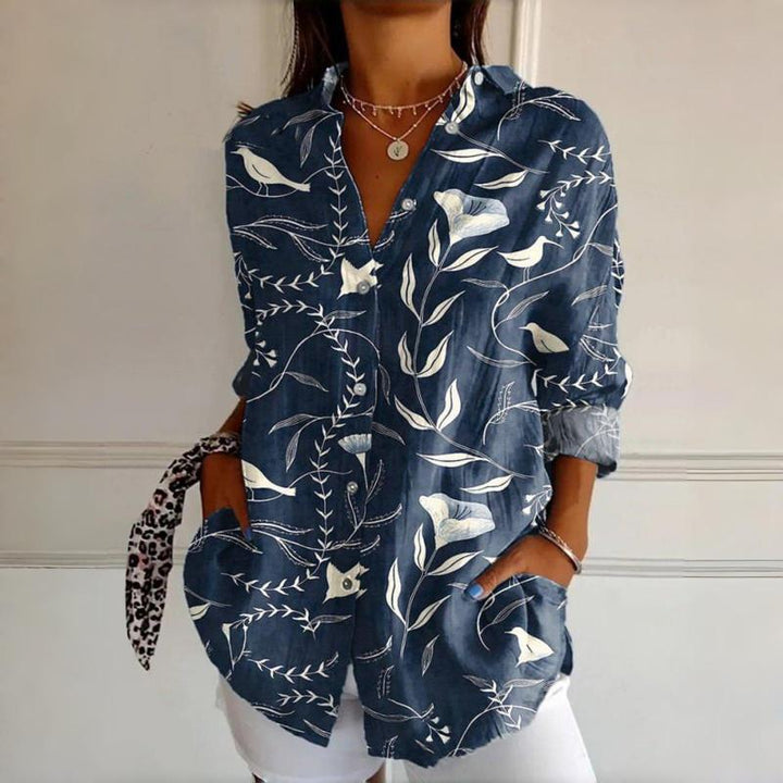 Lara-Vintage Leaf Print Blouse