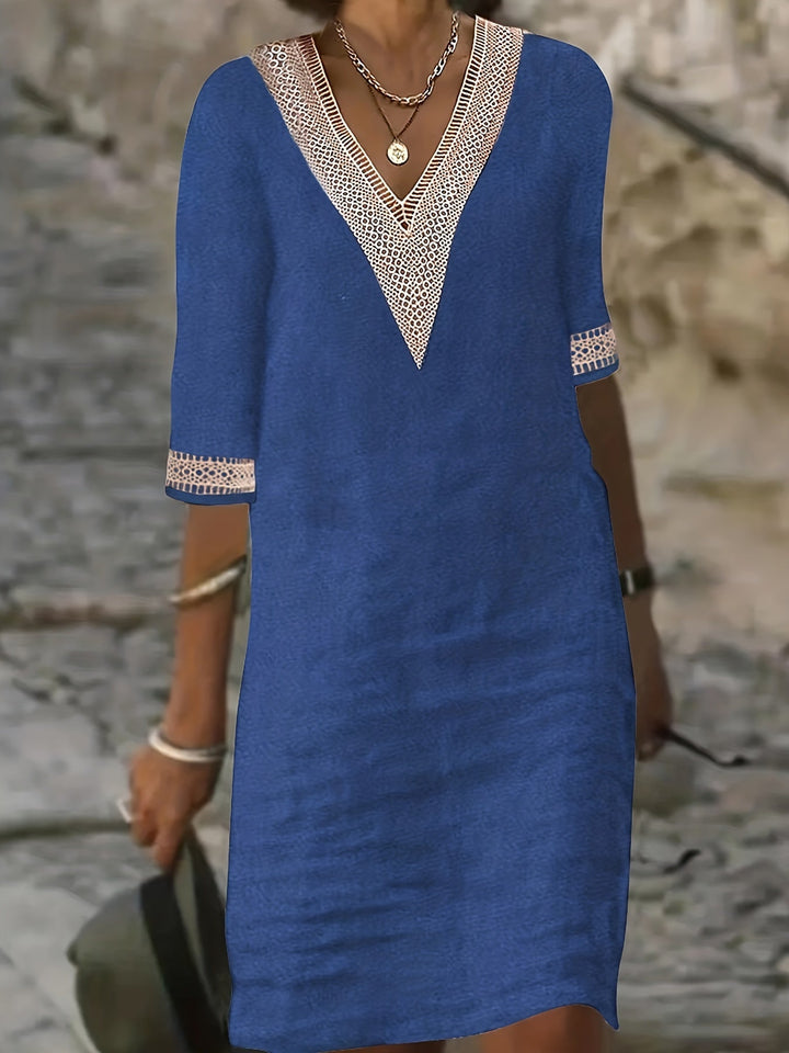 Wendy-V-Neck Lace Half-Sleeve Dress